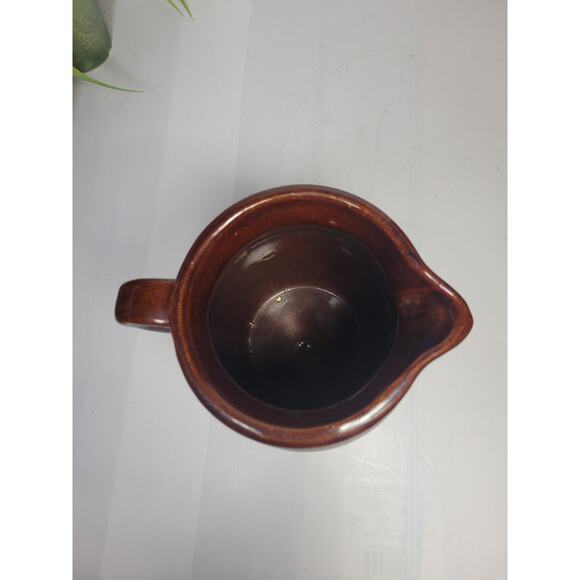 Vintage Large Pottery Stoneware Pitcher, Brown Beige Farmhouse Kitchen - Picture 4 of 6